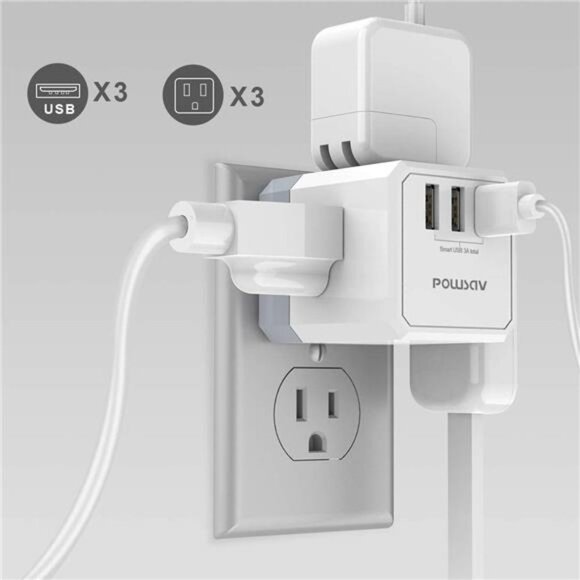 Multi Plug Outlet, Outlet expanders, POWSAV USB Wall Charger with 3 USB - Picture 4 of 7
